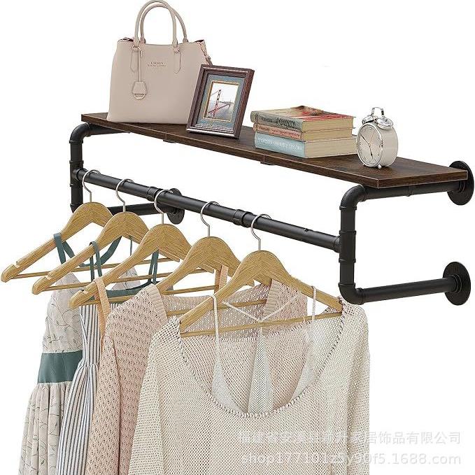 搁板置物架壁挂式衣帽架工业管道水管挂衣架服装店上墙展示架