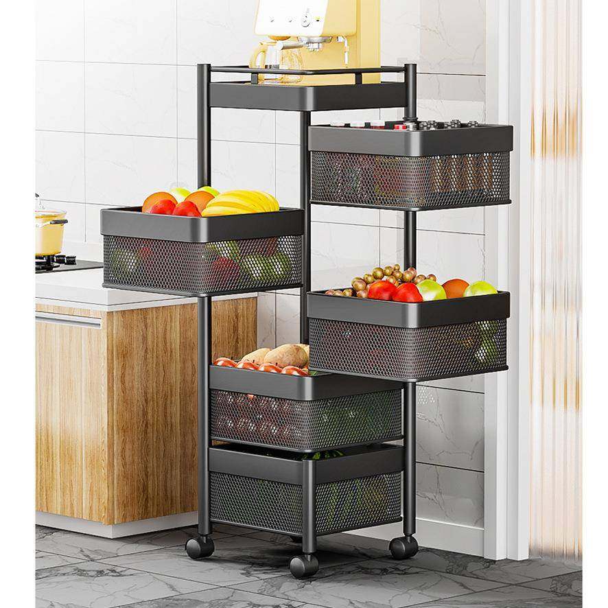 方形旋转落地家用免安装多层移动水果蔬菜架厨房收纳整理车置物架