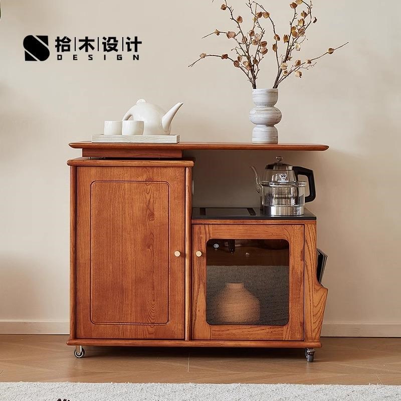 移动茶水柜实木家用小户型茶几旋转茶台客厅阳台小茶桌