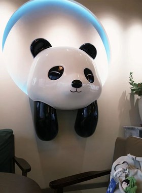 卡通母子熊猫雕塑户外屋顶立体玩偶装饰网红爬墙门头壁挂熊头摆件