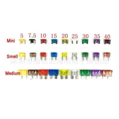 270PCS汽摩游艇房车迷你中小保险丝5A7.5A10A15A20A25A30A35A40A