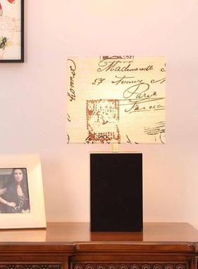 带USB充电端口床头灯木质黑色底座仿古布艺灯罩床头台灯