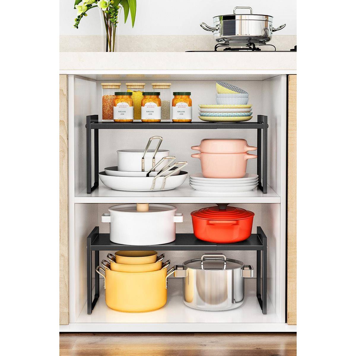 #厨房台面铁艺分层置物架桌面储物架收纳橱柜内隔层分隔板伸缩锅