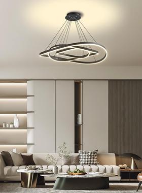 新款圆形餐厅吊灯北欧现代简约led创意黑色铝材圈圈个性照明灯具