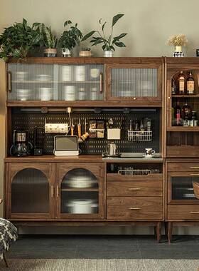 北美黑胡桃木全实木餐边柜客厅复古北欧高柜一体靠墙小户型储物柜