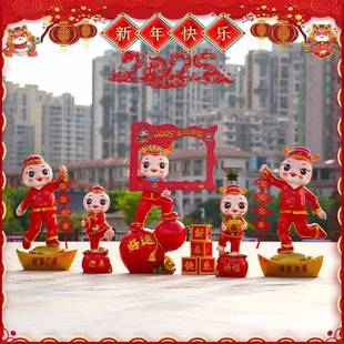 2025新春卡通蛇玻璃钢雕塑新年商场园林景观吉祥喜庆蛇年装饰摆件