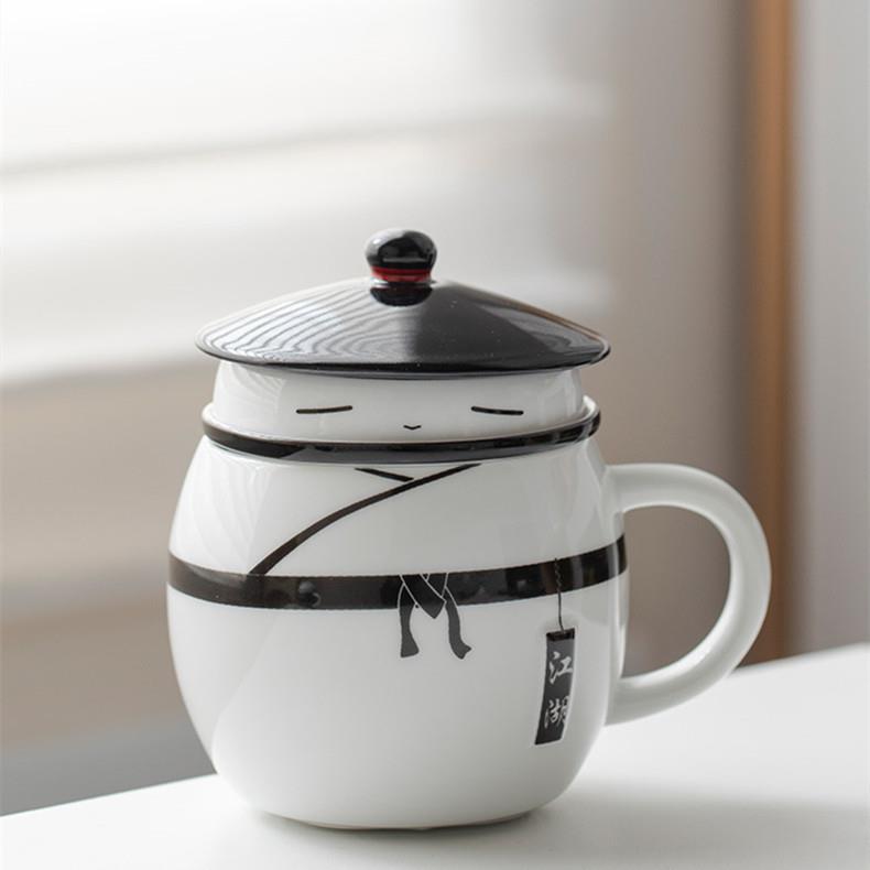 创意办公室带盖泡茶杯家用茶水分离杯过滤喝茶杯子陶瓷马克杯