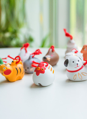 厂家陶瓷铃铛摆件12十二生肖风铃 日系可爱动物创T意家居装饰品