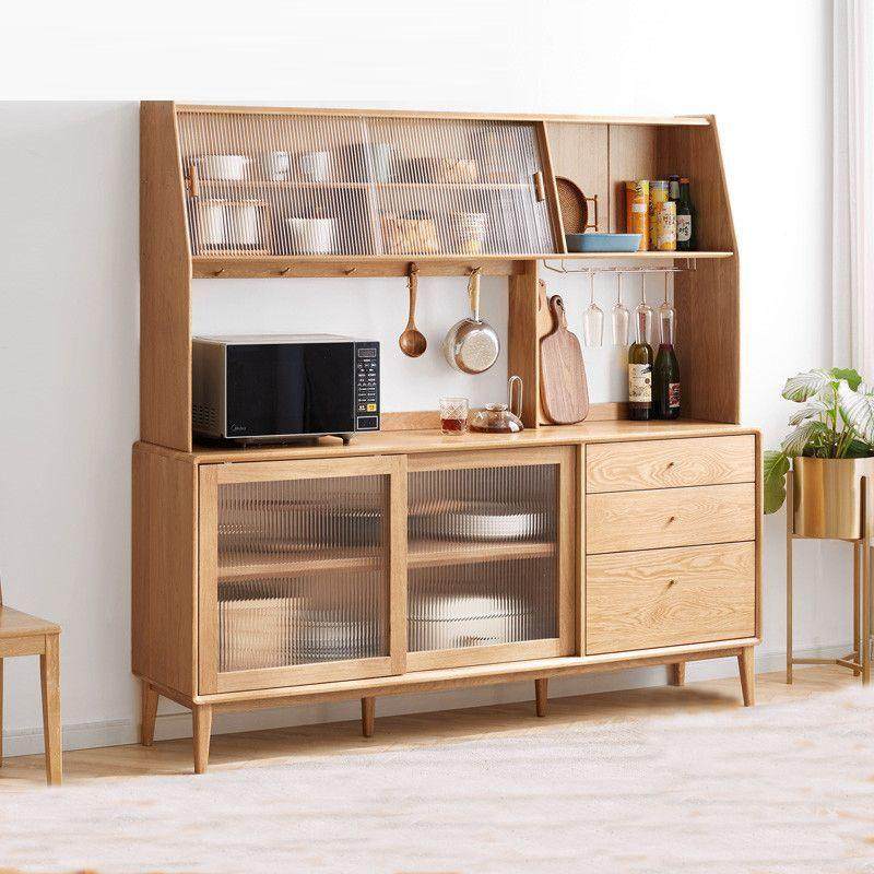 Fls纯实木餐边柜一体高柜茶水柜多功能储物柜简约推拉门碗柜家用