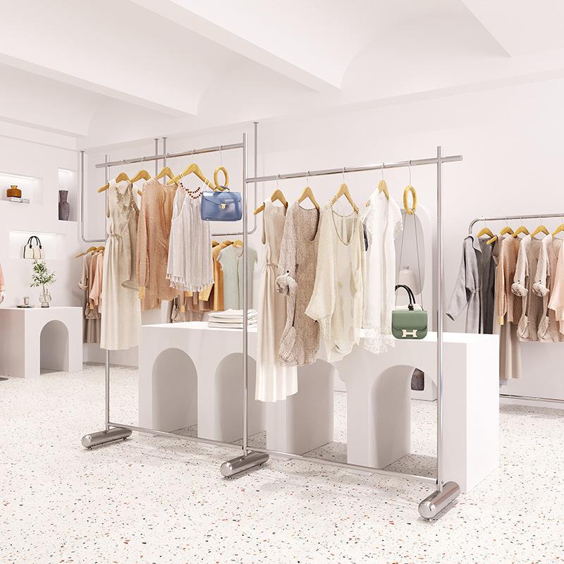服装店展示架不锈钢落地式挂衣架女装店衣服圆柱中岛货架陈列道具