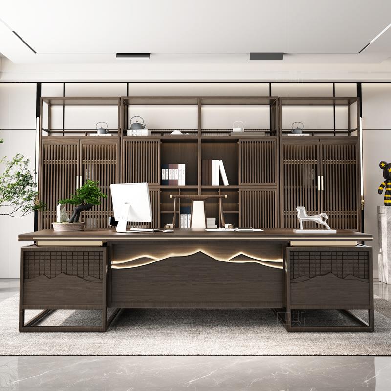 新中式实木老板办公桌椅组合办公室简约现代总裁主管桌轻奢大班台
