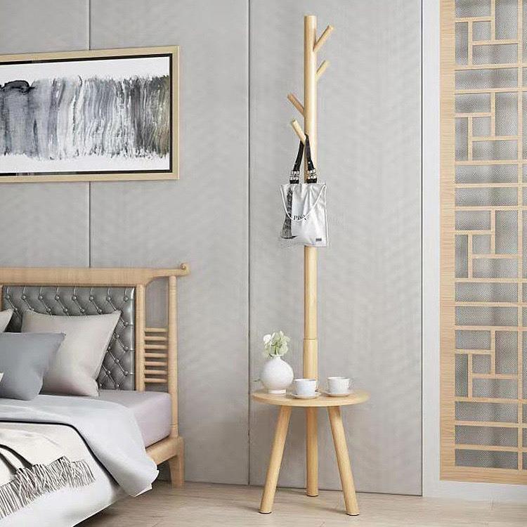 实木简约时尚三角圆桌可置物衣帽架立式落地挂衣架
