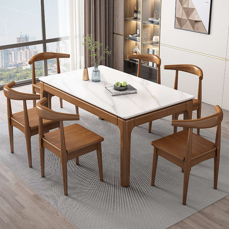 岩板餐桌椅组合现代简约家用小户型实木餐桌北欧大理石长方形饭桌