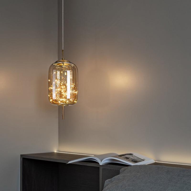 北欧轻奢创意主卧室吊灯艺术玻璃简约现代吧台网红床头小吊灯具