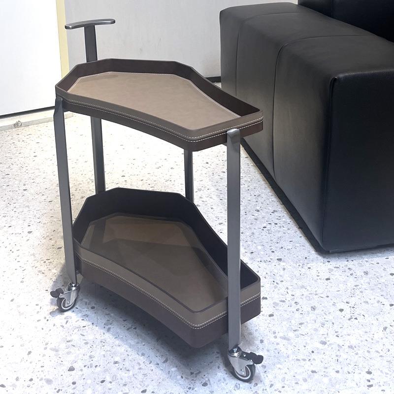 意式极简可以移动边几中古风简约轻奢小推车马鞍皮沙发边桌小茶几