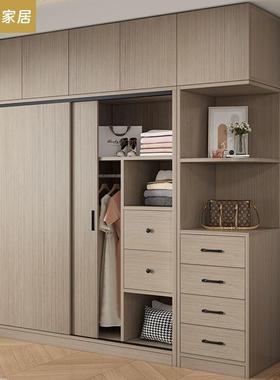 生态板衣柜实木衣柜家用卧室推拉门主卧灰色出租房杉木衣橱移门