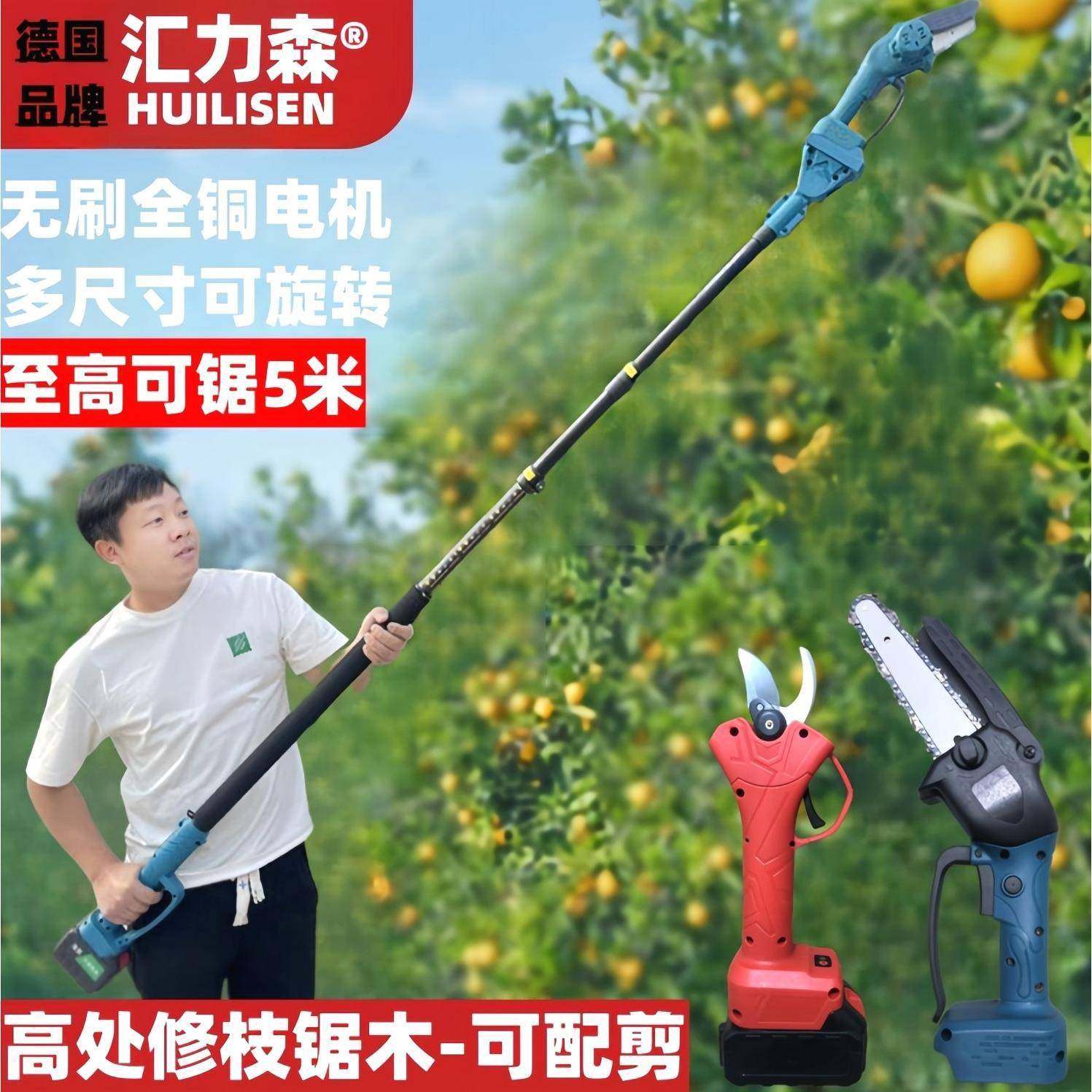 德国进口超长高空电动锯树神器电锯充电手提式伐木锯高枝伸缩锂电