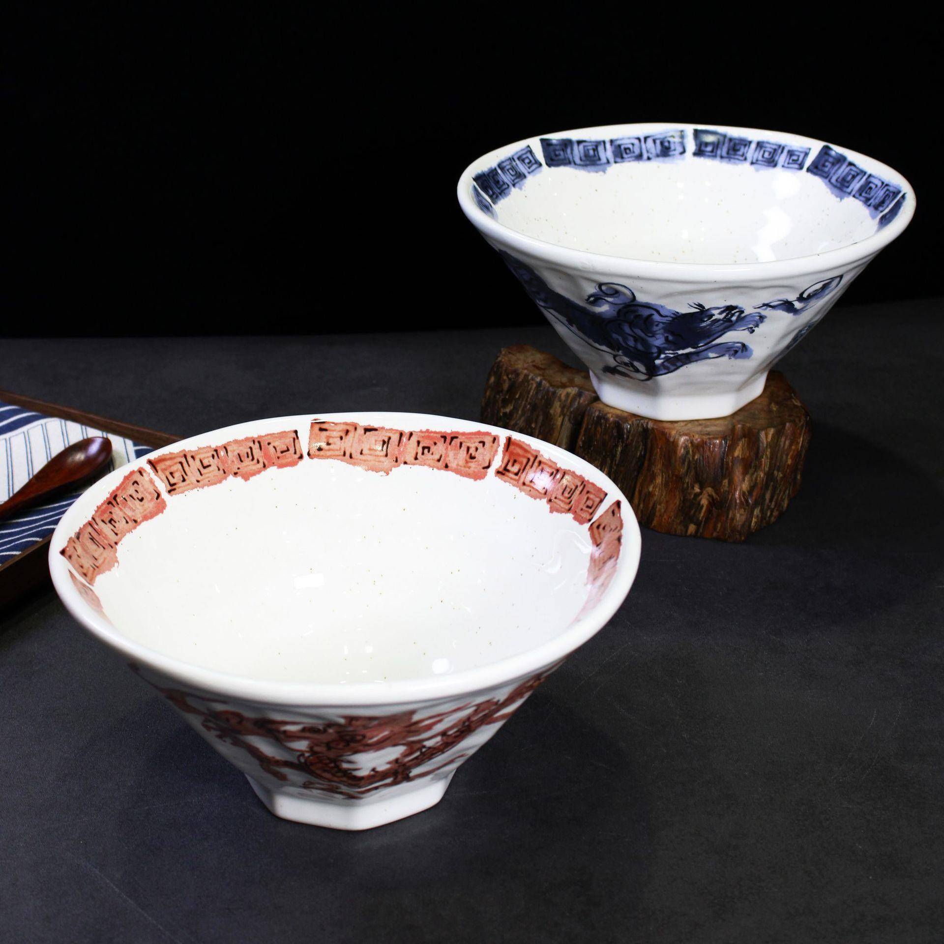 日式拉面碗汤面碗复古陶瓷大碗斗笠碗高级感乌冬面碗喇叭碗面条碗