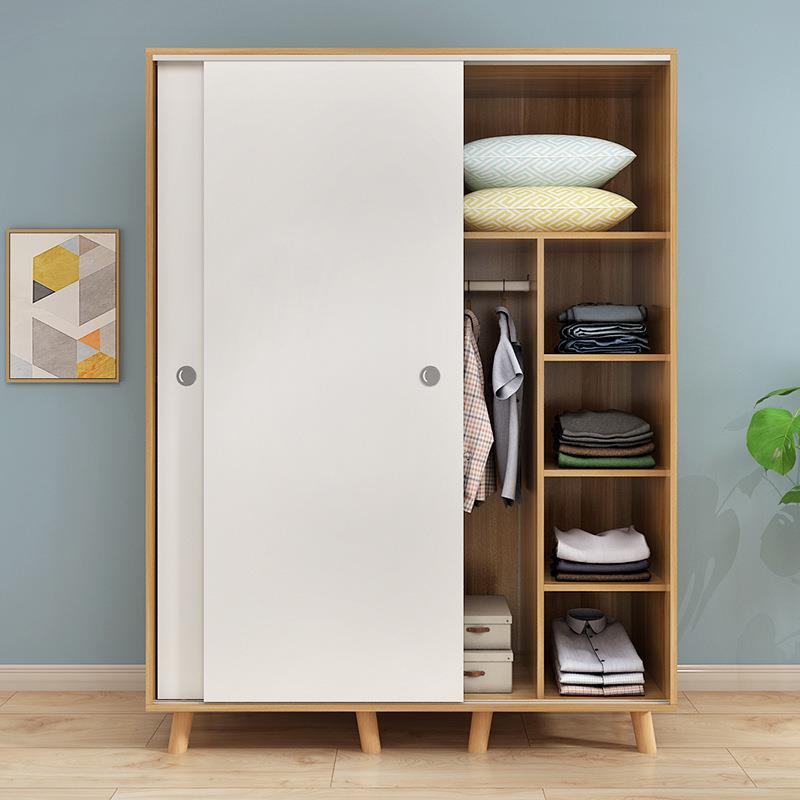 衣柜推拉门现代简约实木组装储物柜儿童小户型卧室出租房简易柜子