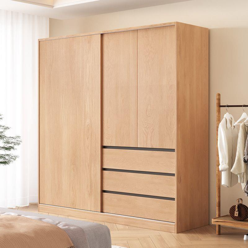 全实木推拉门大容量衣柜家用卧室北欧小户型移门衣橱组合柜子新款