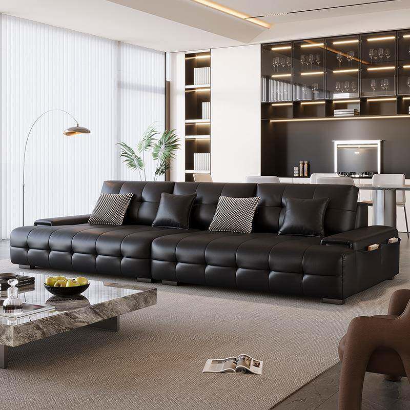 意式极简钢琴键实木真皮沙发现代简约大户型客厅三四人位直排沙发