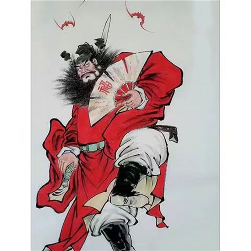 钟馗画像家用镇宅纳福朱砂纯手绘装饰画挂画招财保平安宣纸画心图片