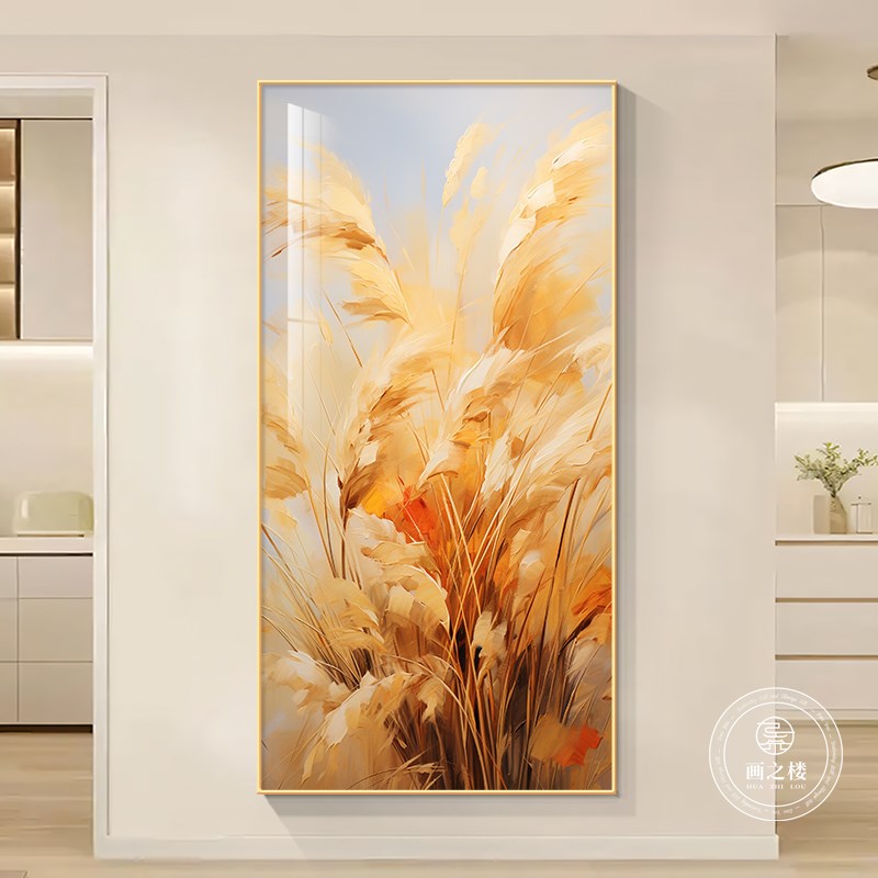 金色麦穗玄关壁画小清新植物竖版楼梯间挂画风吹麦浪走廊尽头装饰图片