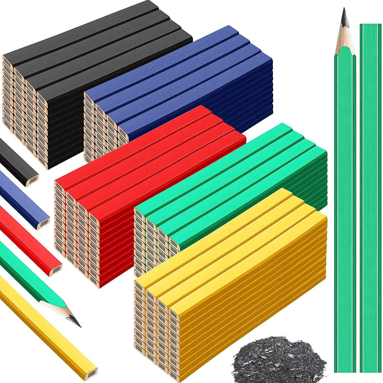 100PCS黑红蓝绿黄5颜色的笔各20支八角小木工铅笔套装