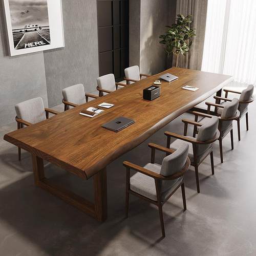 实木会议桌简约现代客厅大板长桌桌椅组合大桌子洽谈工作台