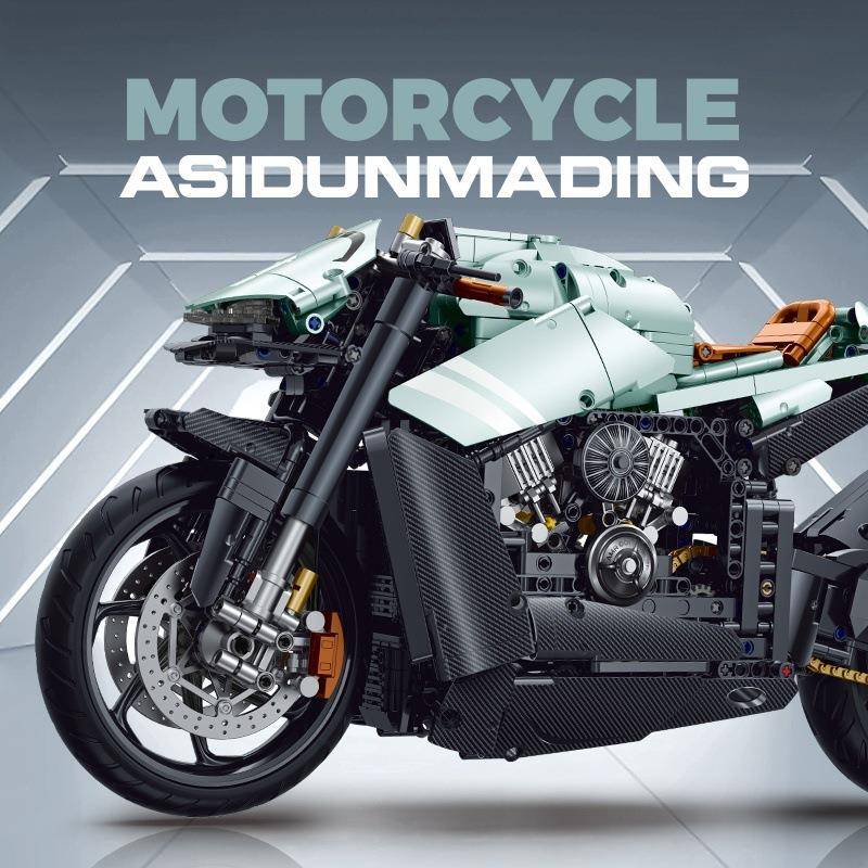 古励60505电镀1:5阿斯顿马丁机车高难度拼装摩托模型男孩积木玩具