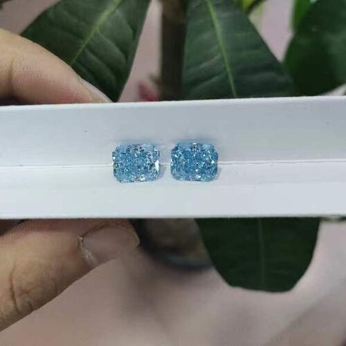 华港宝石 9A长方倒角冰花切冰蓝色高碳钻 小八角形锆石CZ裸石戒