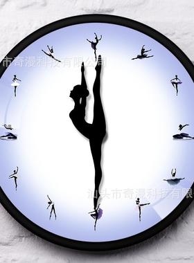 金属外壳挂钟紫色芭蕾舞动作造型时钟舞蹈造型刻度墙钟跳舞女孩
