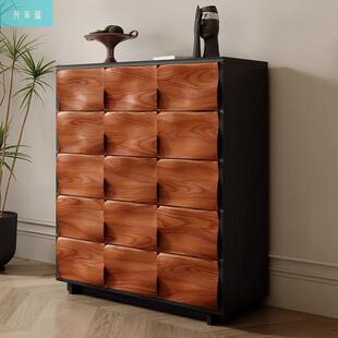 中古风三四五斗柜客厅复古涟漪卡门柜组合实木大储物柜卧室床边柜