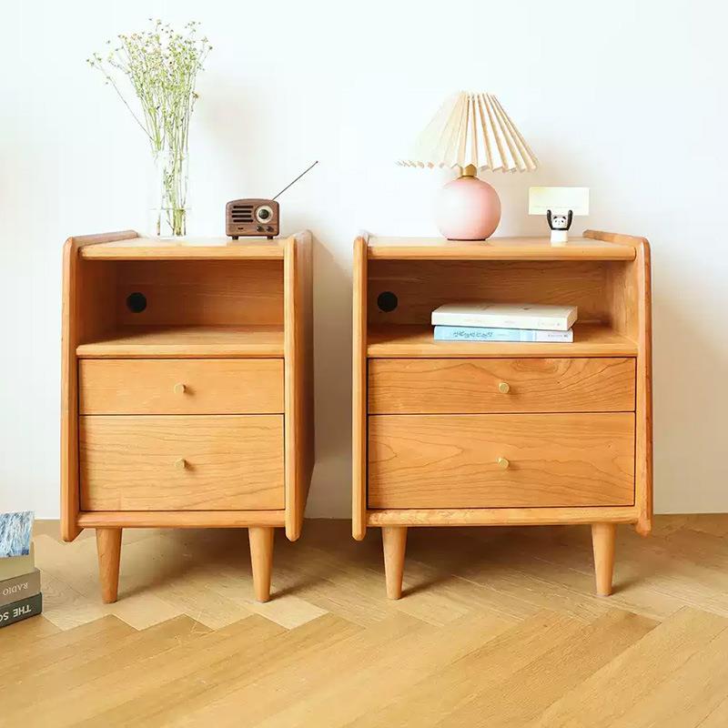 北欧小户型全实木床头柜现代简约原木家具樱桃木床边柜卧室储物柜
