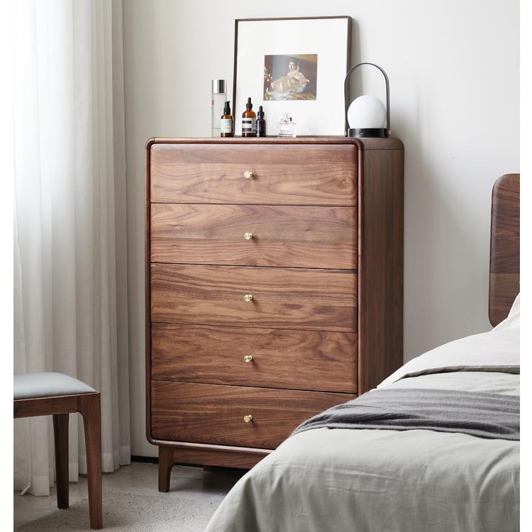 北美黑胡桃实木五斗柜卧室储物柜北欧收纳柜客厅极简斗柜靠墙边柜