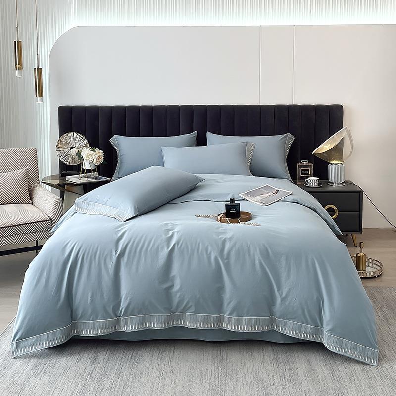 A类全棉水洗棉四件套纯棉长绒棉被套床单床笠床上用品亲肤款