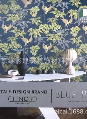 国产依拜天谛TINDY新中式提花无缝墙布壁布青鸟BLUEBIRD