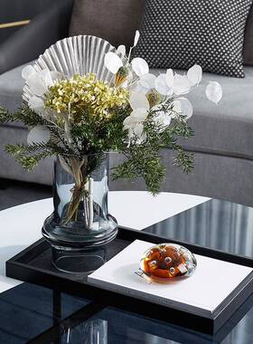 严选轻奢风烟灰色竹节形花瓶家用房间客厅电视柜透明玻璃花器