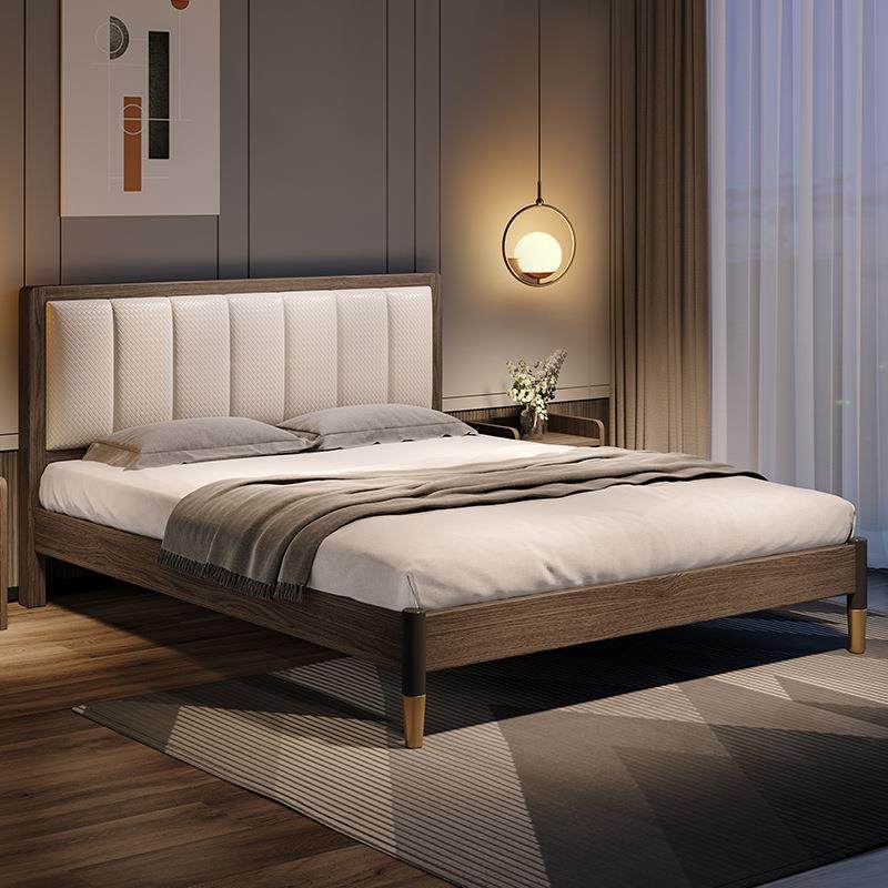 实木床现代简约1.5米床家用轻奢主卧1.8双人软包床架出租房单人床