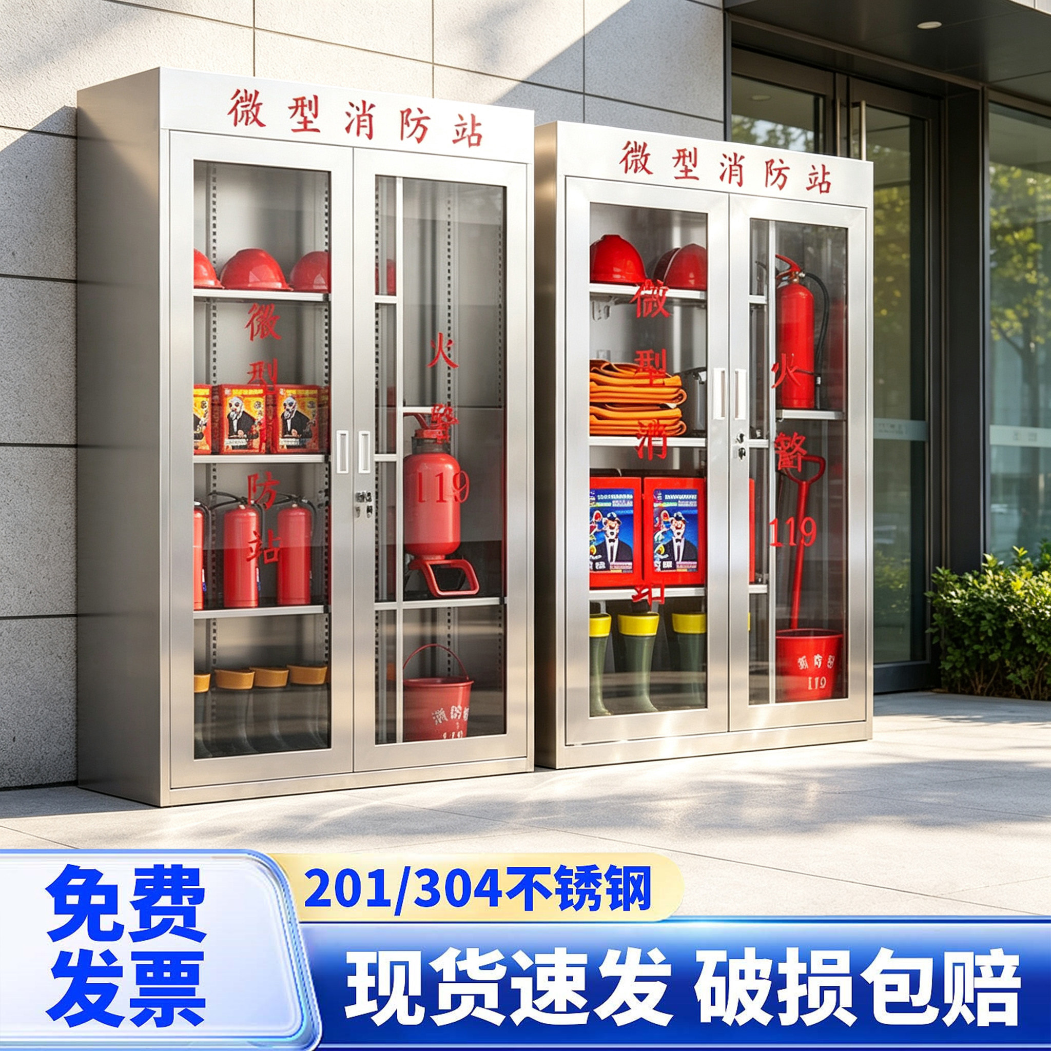 不锈钢消防柜室外微型消防站定制消防微站柜应急物资存放柜收纳柜