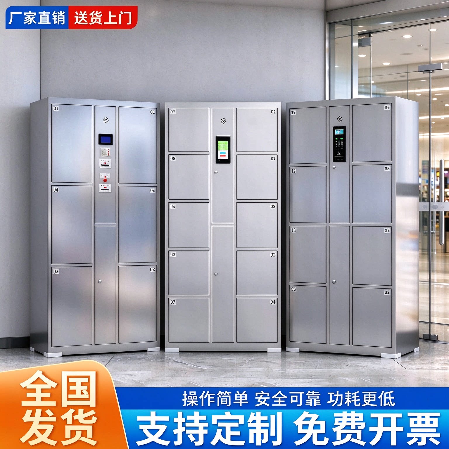 304不锈钢电子存包柜智能储物柜电子密码指纹识别商场存放物品柜