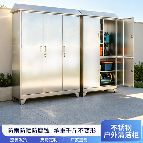 定制不锈钢户外储物柜清洁柜庭院防水防晒收纳柜室外工具存放柜子