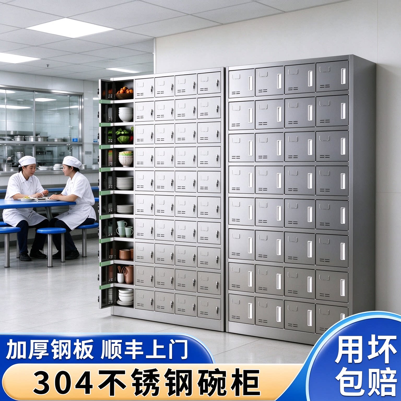 不锈钢碗柜多格饭盒储物柜员工食堂餐盘柜定制消毒碗筷多门餐具柜