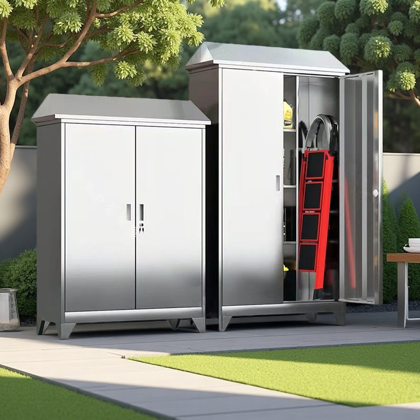 不锈钢户外储物柜定制304落地多层斜顶阳台柜杂物收纳柜清洁柜子,住宅家具,阳台柜,淘宝优惠券,粉丝福利购,淘宝优惠卷