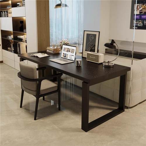 严选全实木客厅大长书桌横厅沙发后长条桌黑色大板桌学习原木桌子