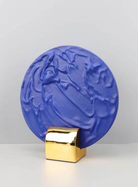 现代简约北欧极简蓝色红色圆形屏风摆件样板房售楼处软装饰品