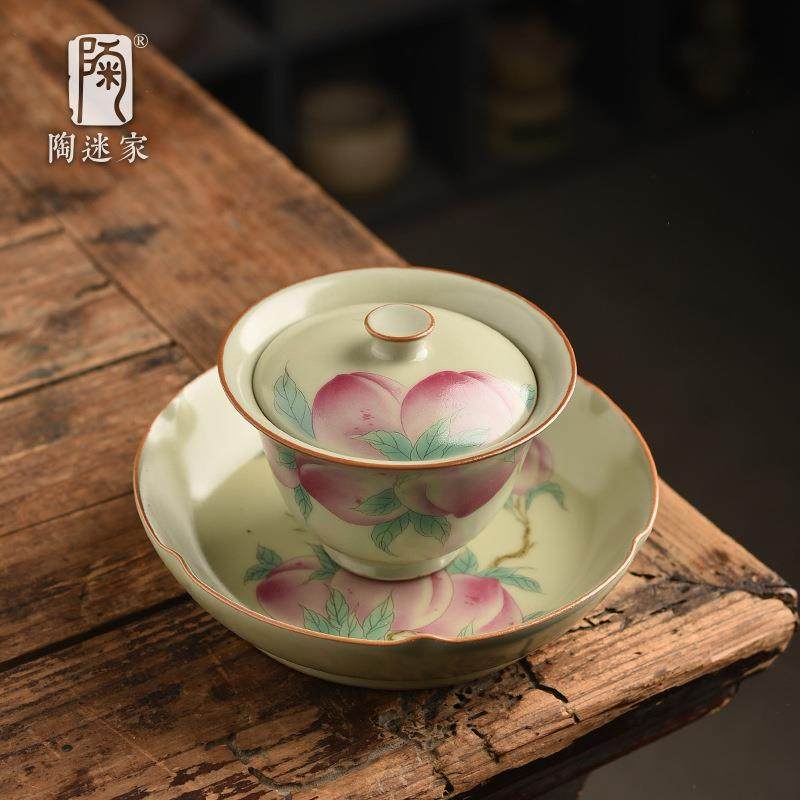陶迷汝窑蜜桃盖碗三才碗开片可养贴绘茶碗家用高档泡茶具不烫手,电子/电工,接线端子,淘宝优惠券,粉丝福利购,淘宝优惠卷