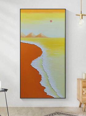 手绘油画厚肌理玄关装饰画简约现代抽象客厅落地画轻奢橙色艺术画