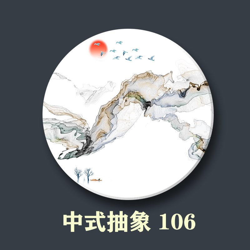 双面人造大理石定制中式山水屏风隔断玄关园林装饰圆方形石岩板画图片