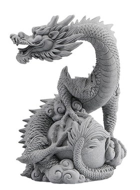 龙摆件鱼缸福瑞祥龙石头玄关茶桌办公室造景装青砂石饰摆件中式